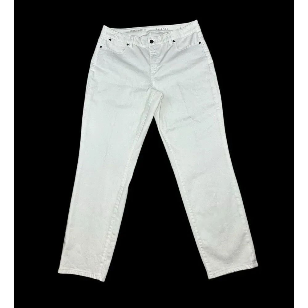 Talbots Curvy Ankle Jeans Womens Size 16 White Stretch Straight Leg 28.5” Inseam